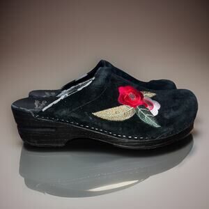 Dansko Black Professional Clogs Black Suede Floral Leather Sz. 40 9.5